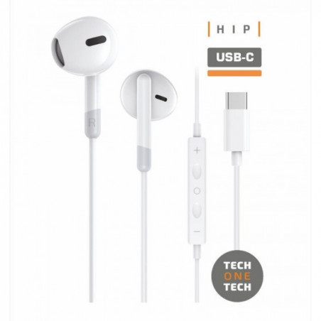 Auriculares Intrauditivos Tech One Tech earTECH TEC1301 con Micrófono USB Tipo-C Blancos