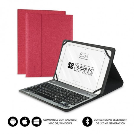 Funda con Teclado Subblim Keytab Pro Bluetooth para Tablets de 9.6'-10.8' Roja