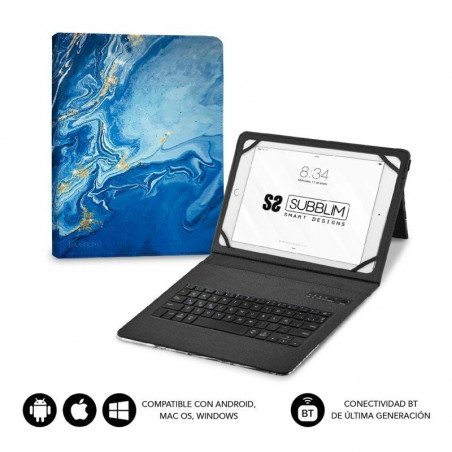 Funda con Teclado Subblim Keytab Pro Bluetooth para Tablets de 9'-11' Marmol Azul