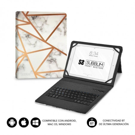 Funda con Teclado Subblim Keytab Pro Bluetooth para Tablets de 9'-11' Marmol Blanco
