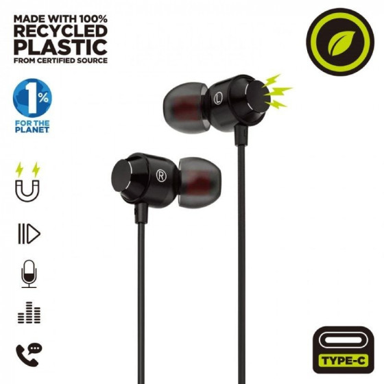 Auriculares Intrauditivos Muvit For Change MCHPH0006 con Micrófono USB Tipo-C Negros