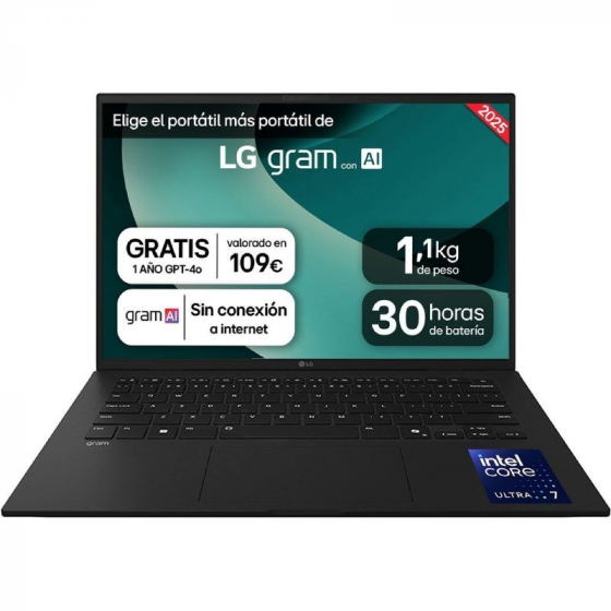 Portátil LG Gram 14ZD90T-G.AX78B Intel Core Ultra 7-255H 16GB 1TB SSD 14' Sin Sistema Operativo