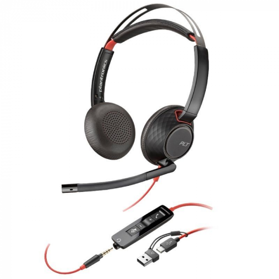 Auriculares Poly Blackwire 5220 USB-C + 3.5 mm + Adaptador USB-CA con Micrófono Jack 3.5 - USB Tipo-C Bulk Negros