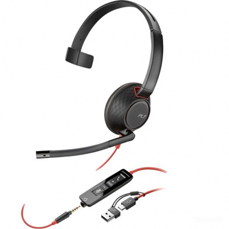 Auricular Poly Blackwire 5210 + 3.5 mm + Adaptador USB-CA con Micrófono Jack 3.5 - USB Tipo-C Jack 3.5 - USB Tipo-C Bulk Negros