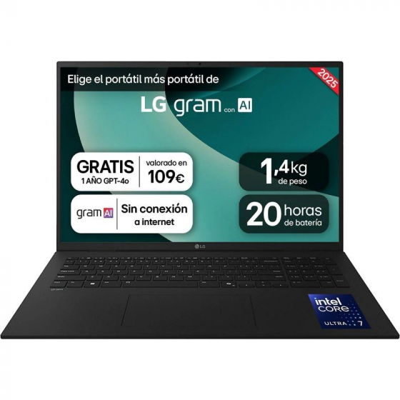 Portátil LG Gram 17ZD90T-G.AX78B Intel Core Ultra 7-255H 16GB 1TB SSD 17' Sin Sistema Operativo