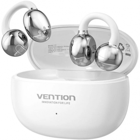 Auriculares Deportivos Bluetooth Vention Open Ear OpenBeat Echo Clip A1 NBWW0 con estuche de carga Blancos