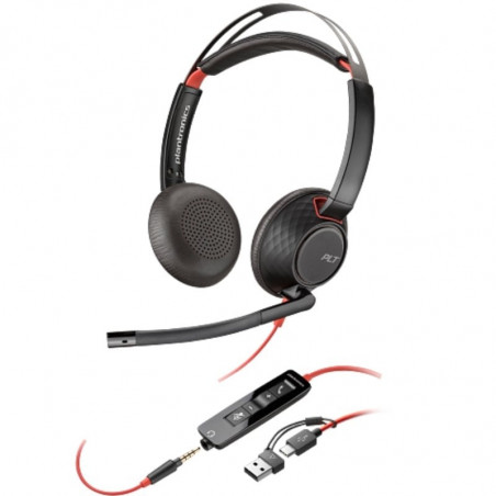 Auriculares Poly Blackwire 5220 + Adaptador USB-CA con Micrófono Jack 3.5mm Negro