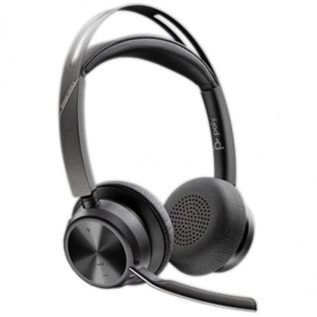 Auriculares Inalámbricos PolyVoyager Focus 2 USB-C-C + Adaptador USB-CA con Micrófono Bluetooth Negros