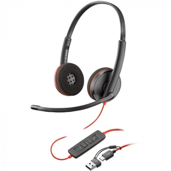 Auriculares Poly Blackwire 3220 + Adaptador USB-CA con Micrófono USB Tipo-C Negro