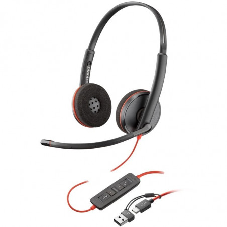 Auriculares Poly Blackwire 3220 + Adaptador USB-CA con Micrófono USB Tipo-C Negro