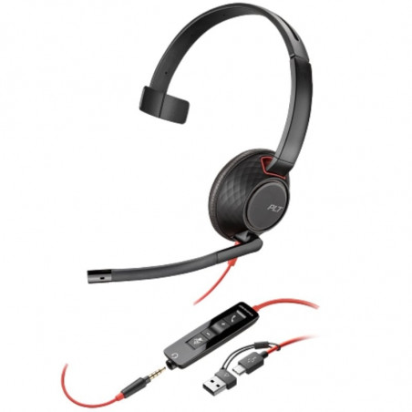 Auricular Poly Blackwire 5210 + Adaptador USB-CA con Micrófono Jack 3.5mm Negro