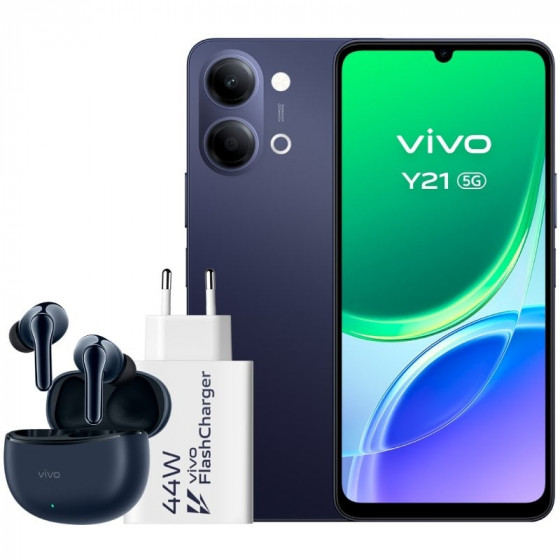 Smartphone Vivo Y21 4GB 256GB 6.74' 5G Negro Incluye Cargador + Auriculares