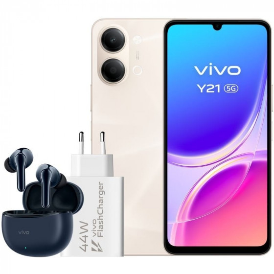Smartphone Vivo Y21 4GB 256GB 6.74' 5G Oro Incluye Cargador + Auriculares